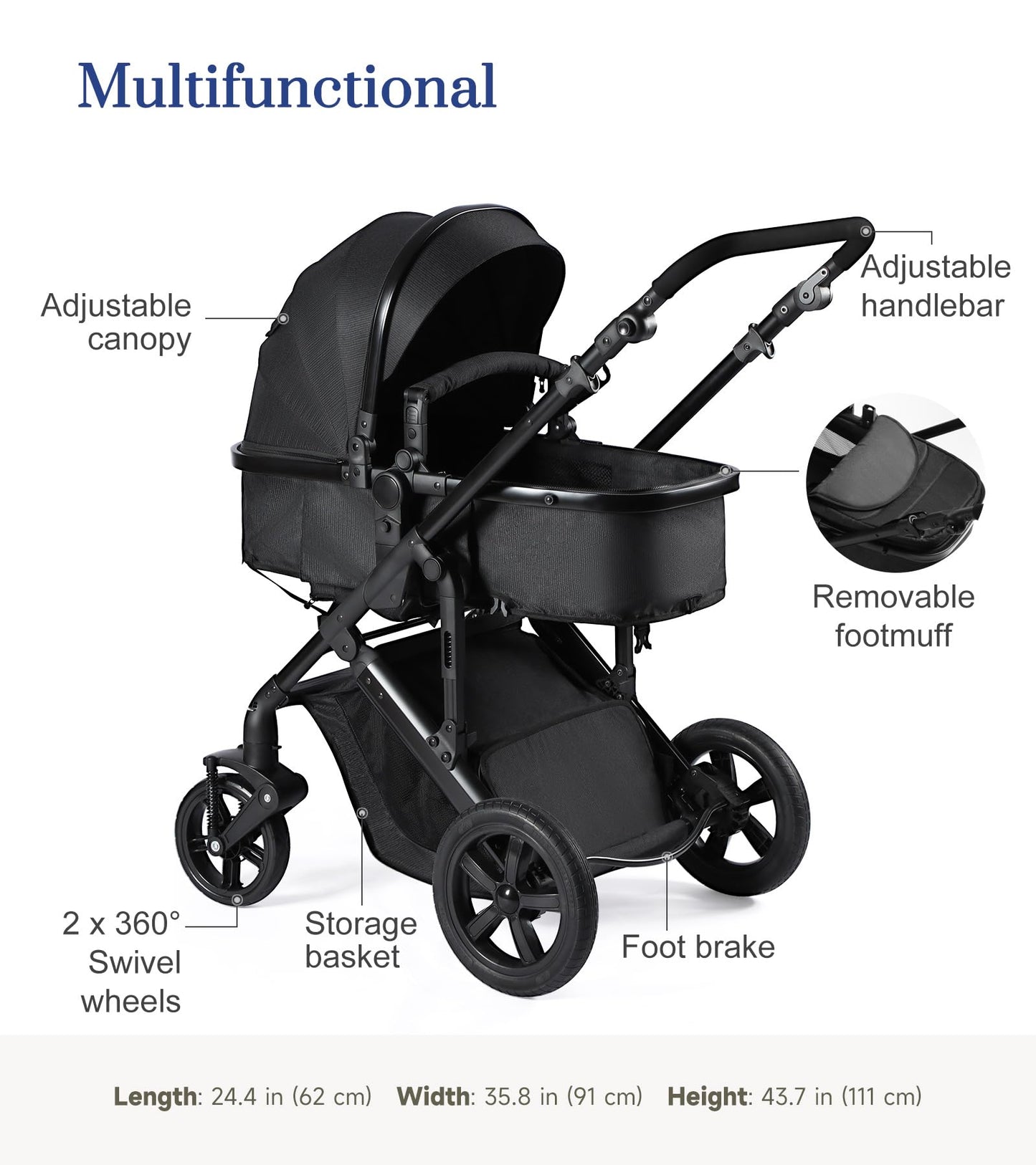 Convertible Baby Stroller Grey