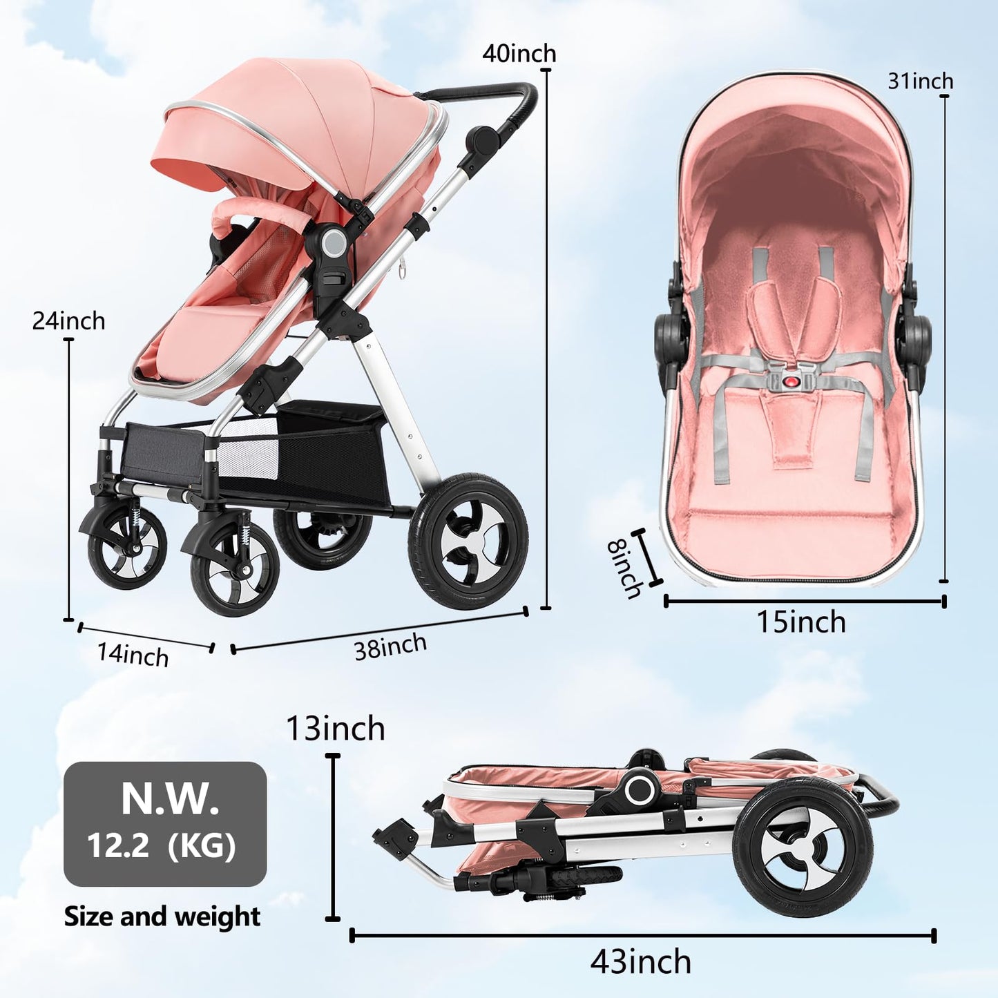 Baby Stroller for Newborn pink