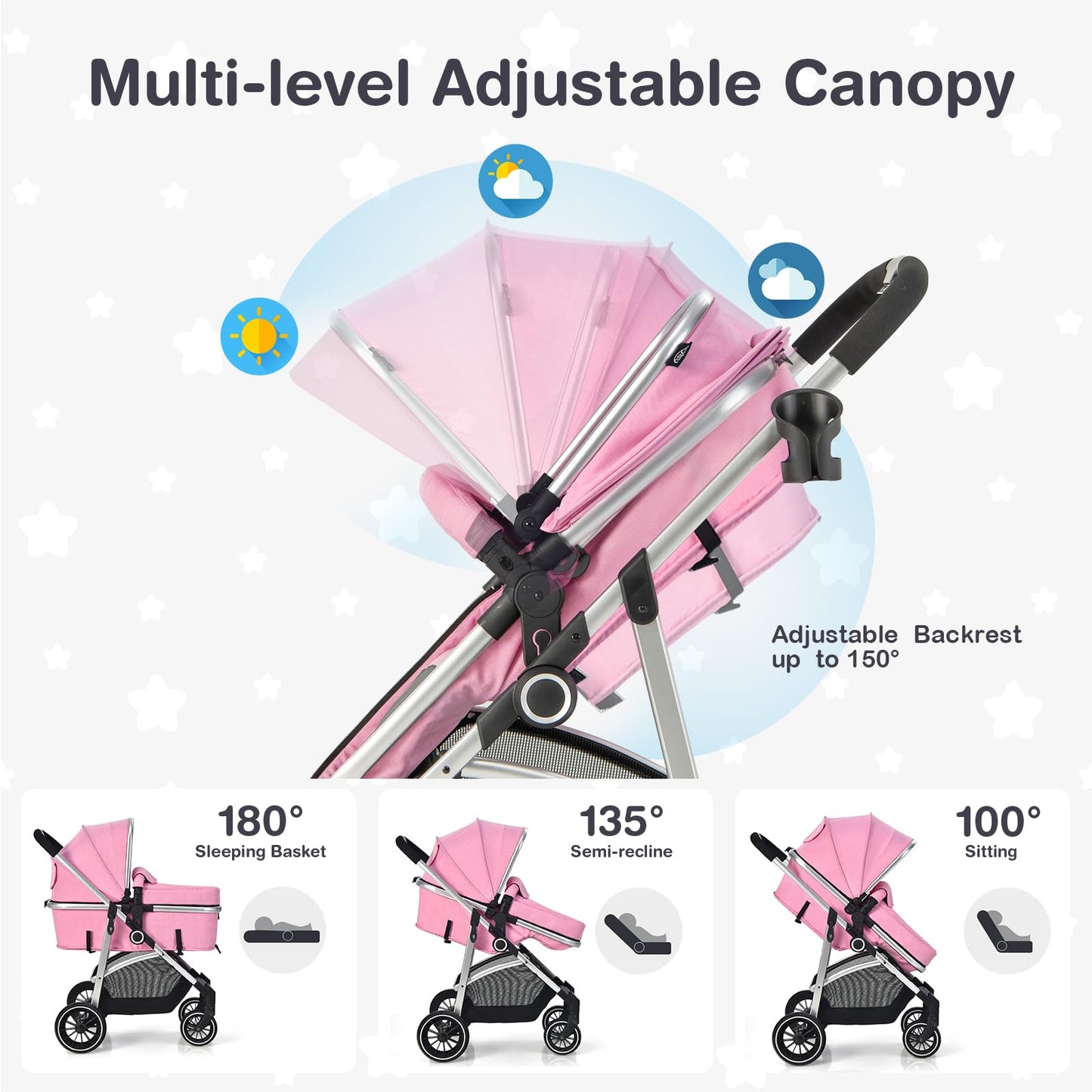 Convertible Baby Stroller Pink