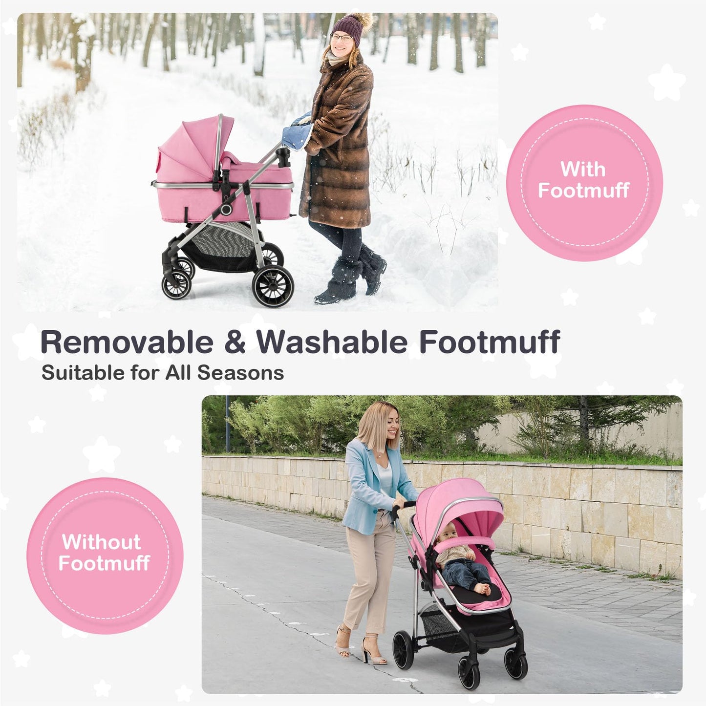 Convertible Baby Stroller Pink