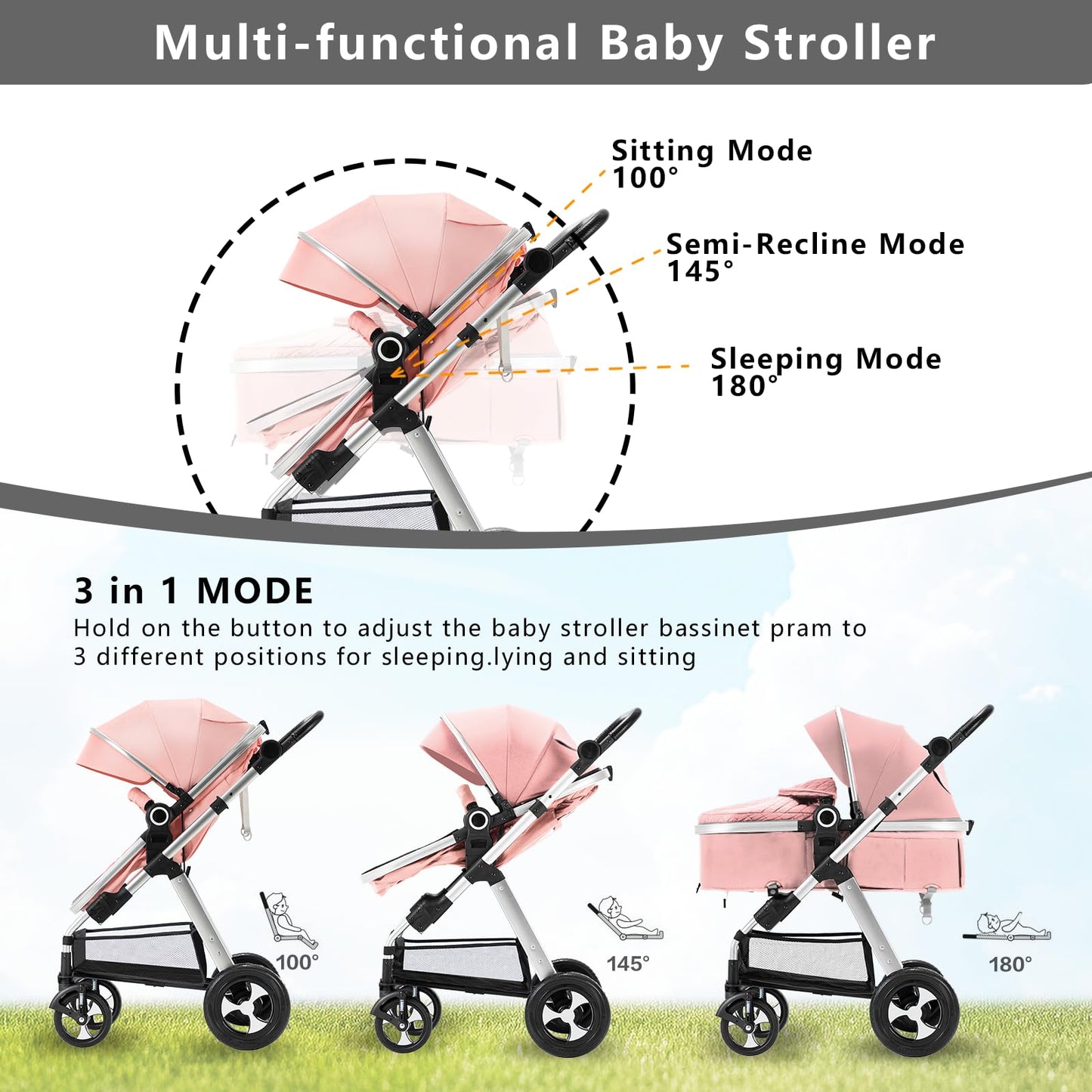 Baby Stroller for Newborn pink