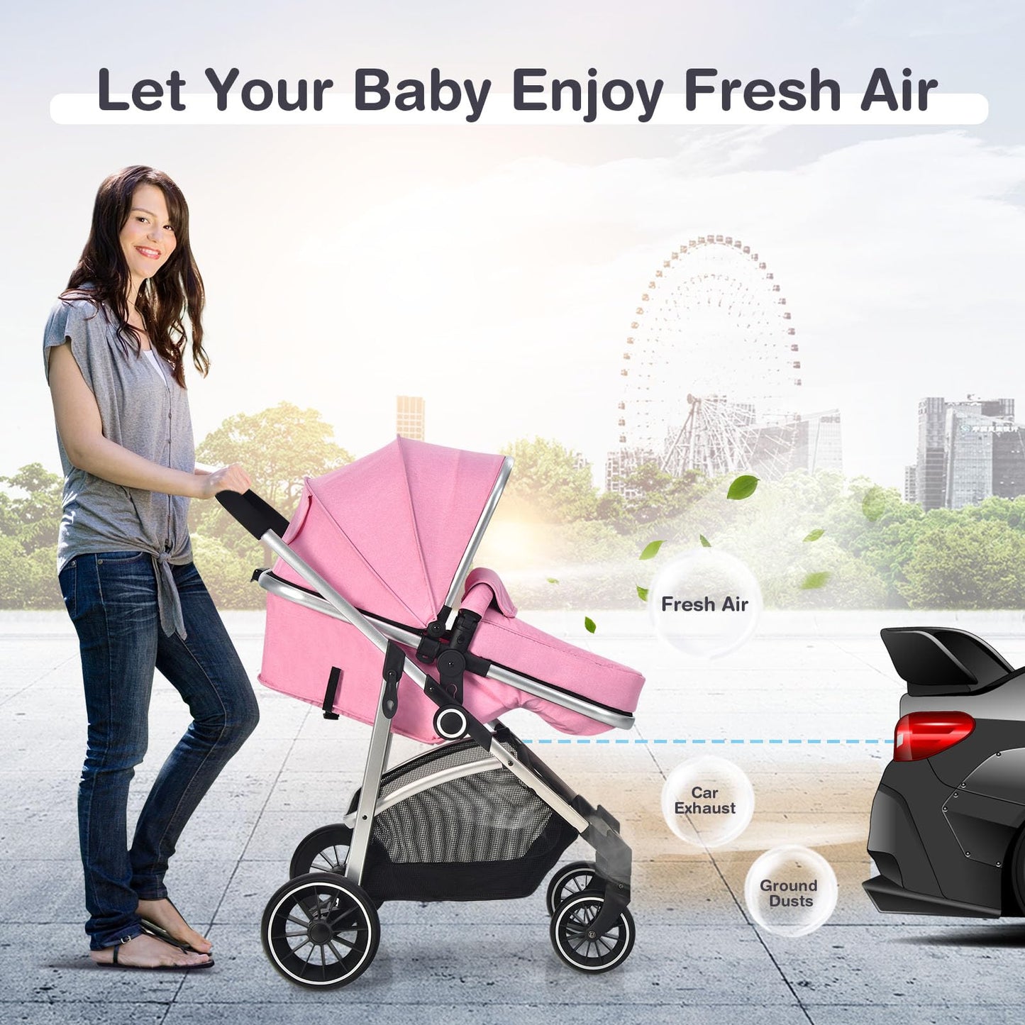 Convertible Baby Stroller Pink