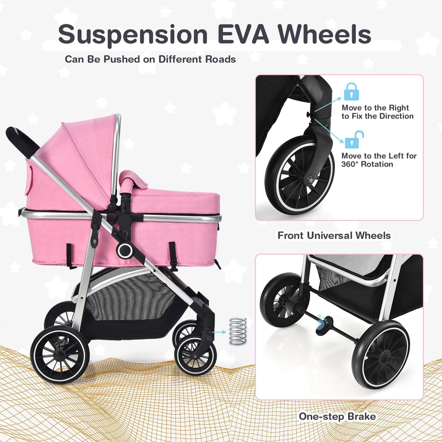 Convertible Baby Stroller Pink