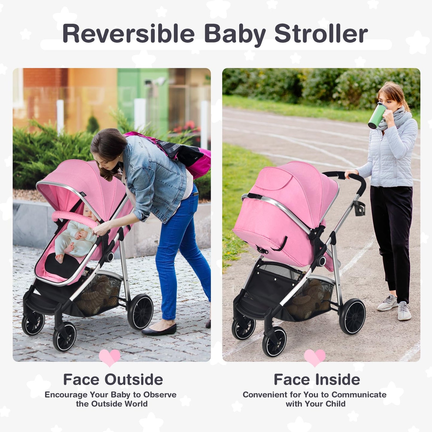 Convertible Baby Stroller Pink